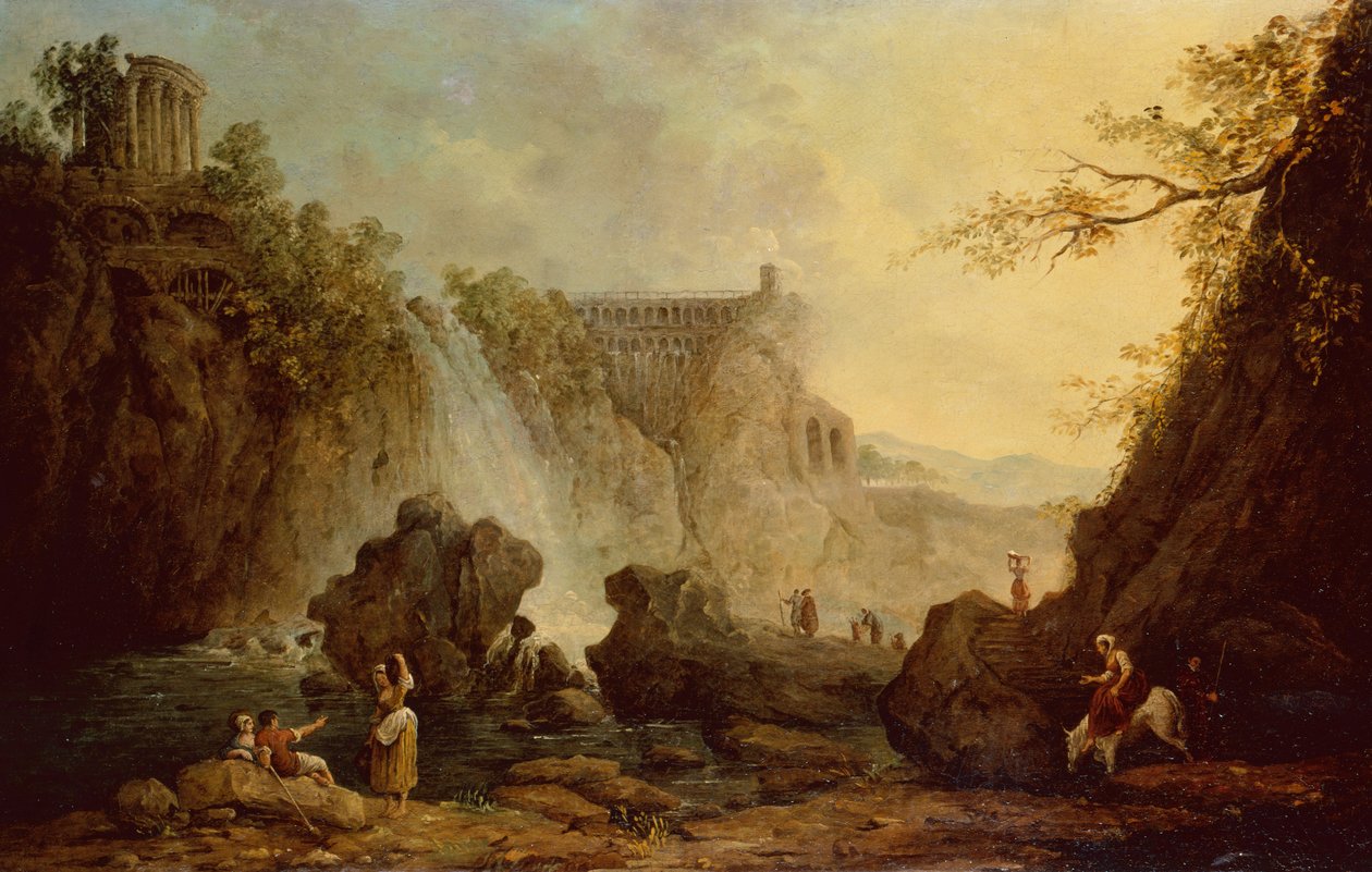 Landschaft mit Wasserfall von Hubert Robert