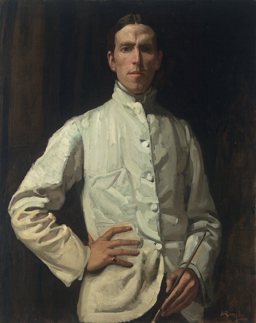 Selbstporträt in weißer Jacke von Hugh Ramsay