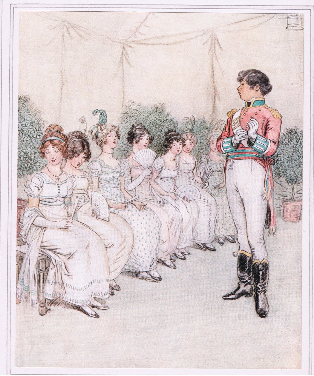 Ensign Blades erscheint, stirnrunzelnd, und Charlotte wagt es, seinen Ärmel zu berühren von Hugh Thomson