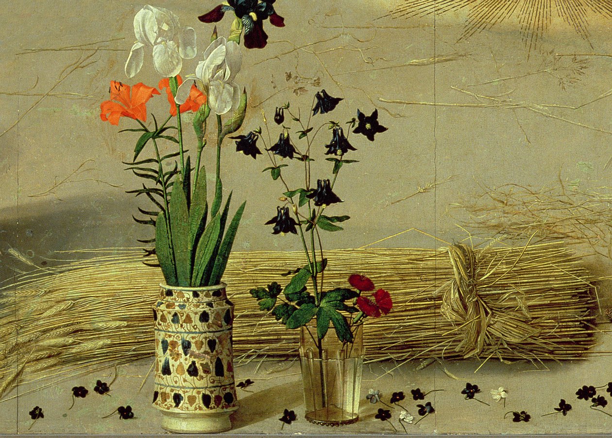 Blumendetail, aus dem zentralen Panel des Portinari-Altars, ca. 1479 (Detail) von Hugo van der Goes