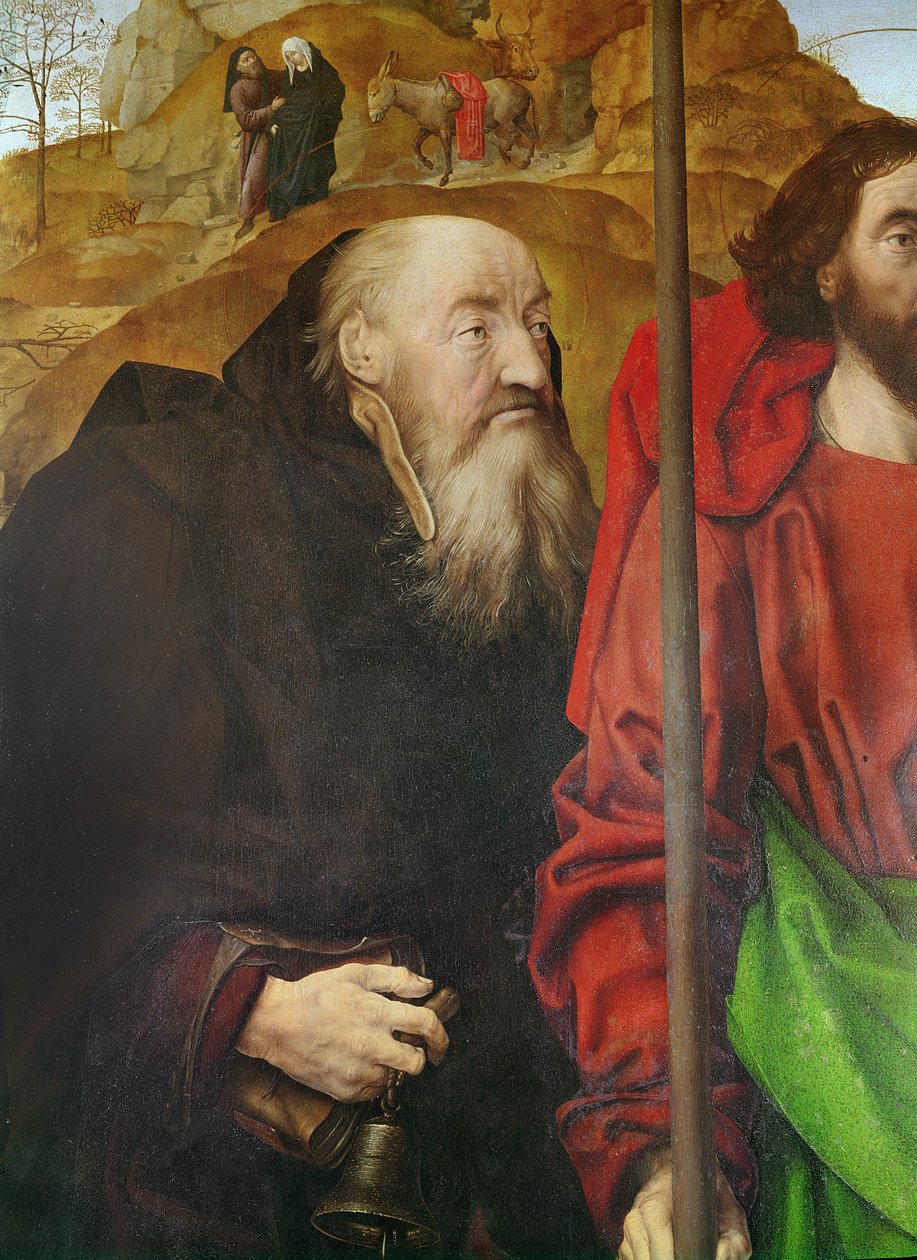Portinari-Altar, linkes Panel (Detail) des Kopfes von St. Antonius (Detail) von Hugo van der Goes