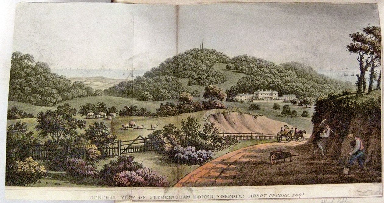 Allgemeine Ansicht von Sherringham Bower, Norfolk: Abbot Upcher, ca. 1812 von Humphry Repton
