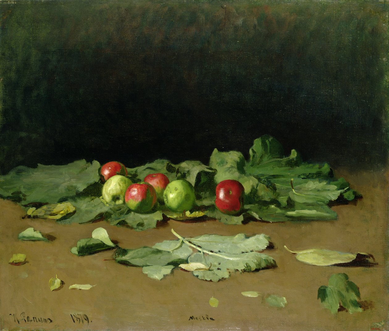 Stillleben mit Äpfeln und Blättern, 1879 von Ilya Efimovich Repin