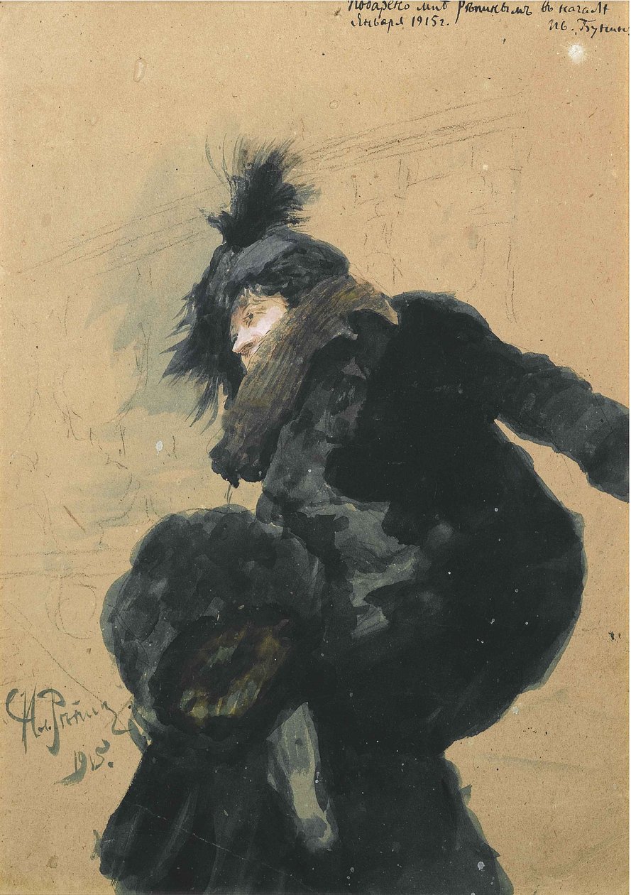 Frau im Pelzmantel, 1915 von Ilya Efimovich Repin