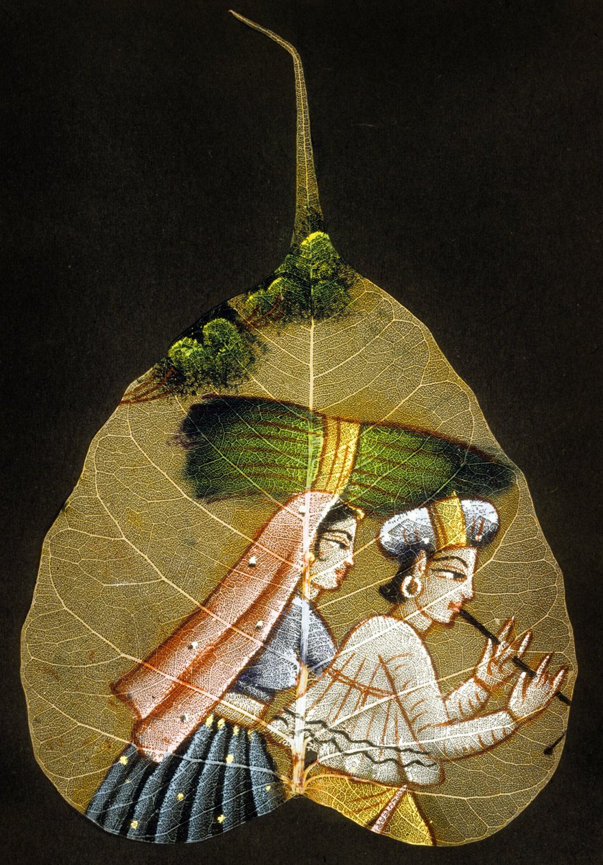 Malerei auf einem getrockneten Blatt von Indian School