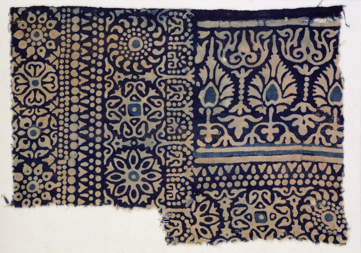 Blockbedrucktes Textilfragment, indisch von Indian School