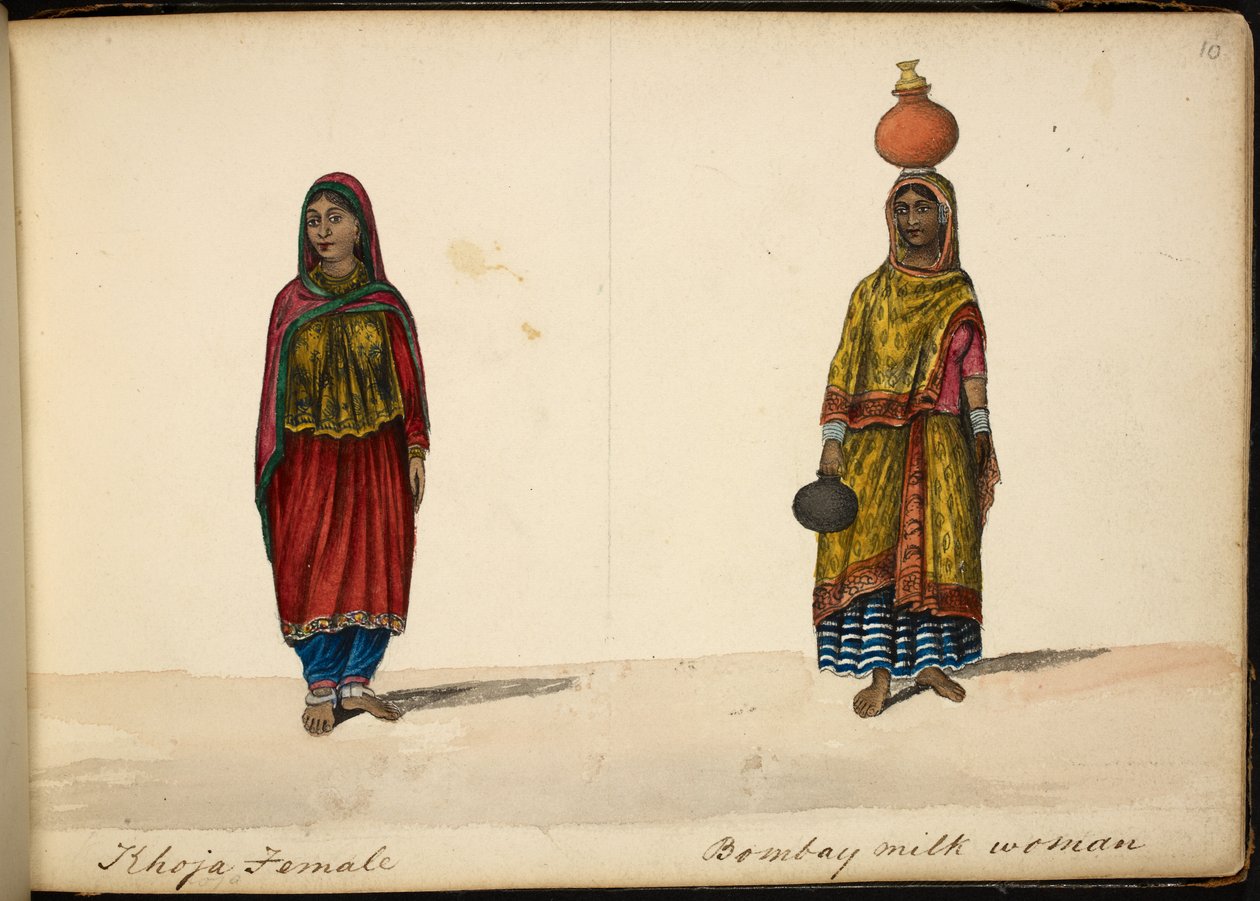 Khoja-Frau; Bombay-Milchverkäufer von Indian School