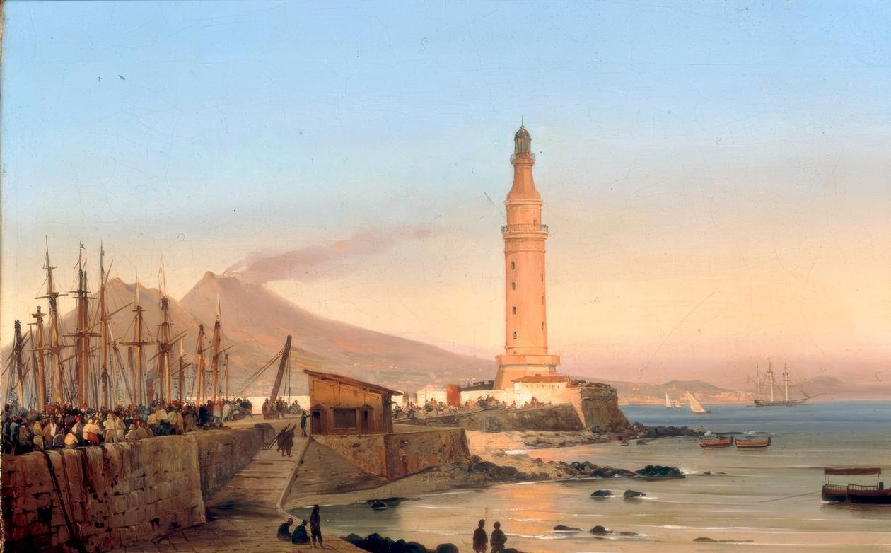 Ansicht des Leuchtturms von Santa Lucia in Neapel von Ippolito Caffi
