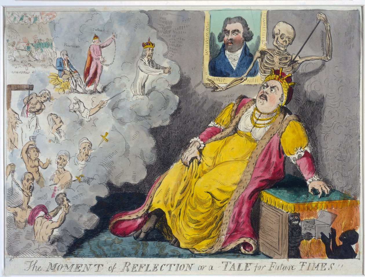 Der Moment der Reflexion oder eine Geschichte für zukünftige Zeiten, veröffentlicht 1796 von Isaac Cruikshank