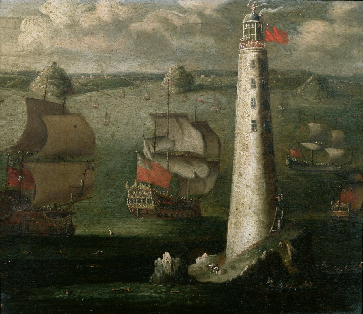 Kriegsschiffe und andere Schiffe vor dem Eddystone-Leuchtturm von Isaac Sailmaker