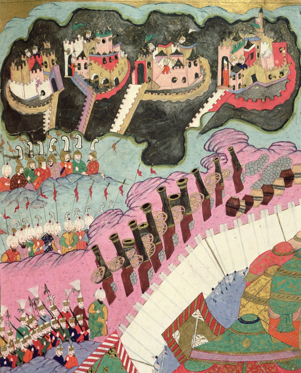 Belagerung einer christlichen Festung, Detail der Artillerie, Illustration aus 