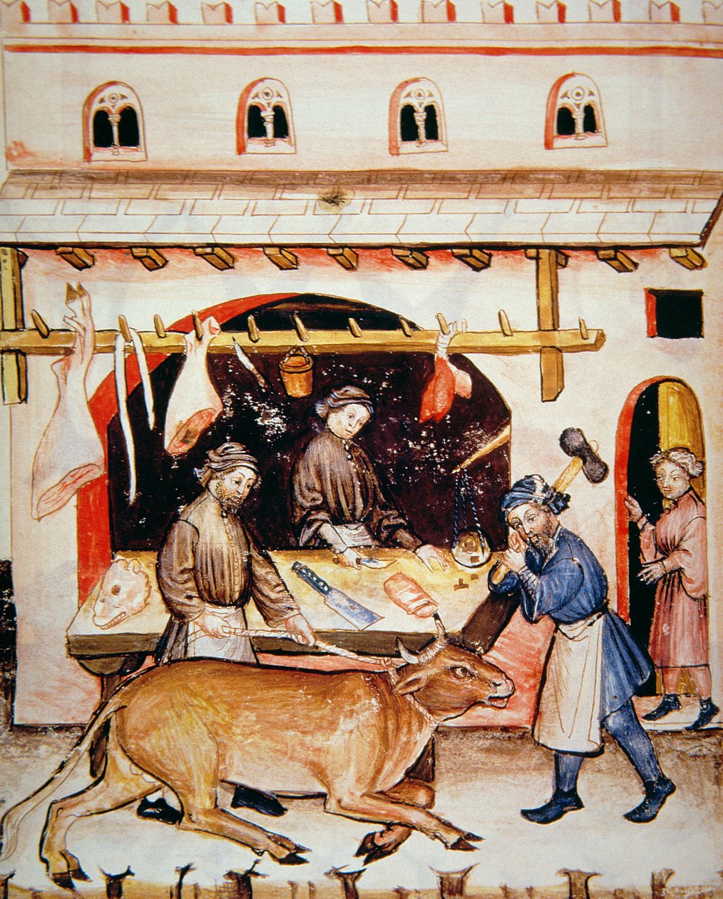 Die Metzger: Kalbfleisch, Illustration aus Tacuinum Sanitatis Codex Vindobonensis von Italian School