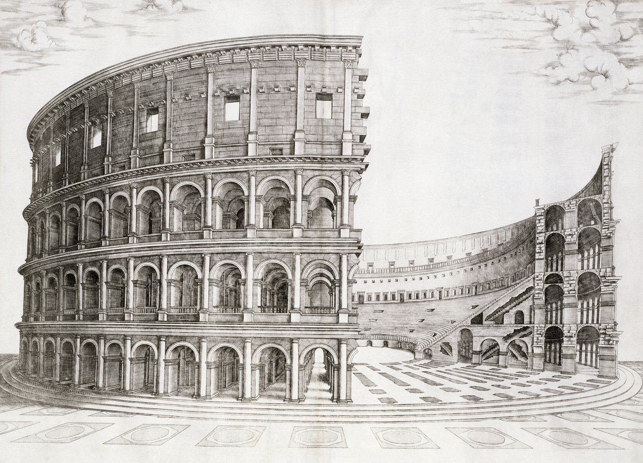 Das Kolosseum, erbaut im Jahr 80 n. Chr. von Italian School