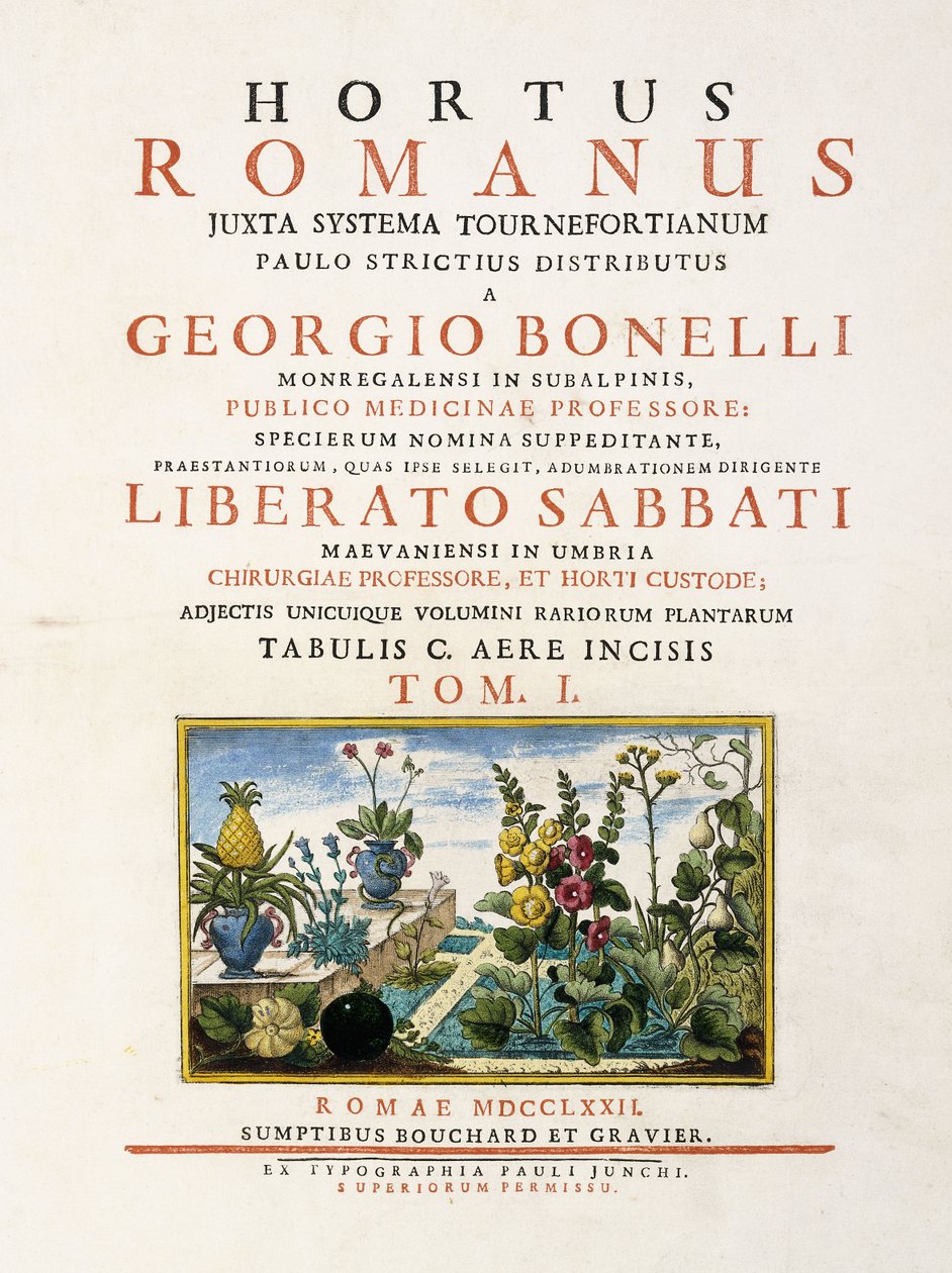 Titelseite aus "Hortus Romanus", 1772-1784 von Italian School