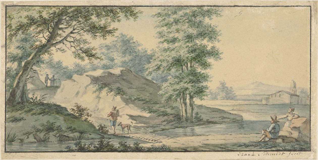 Landschaft mit Brücke von Izaak Schmidt