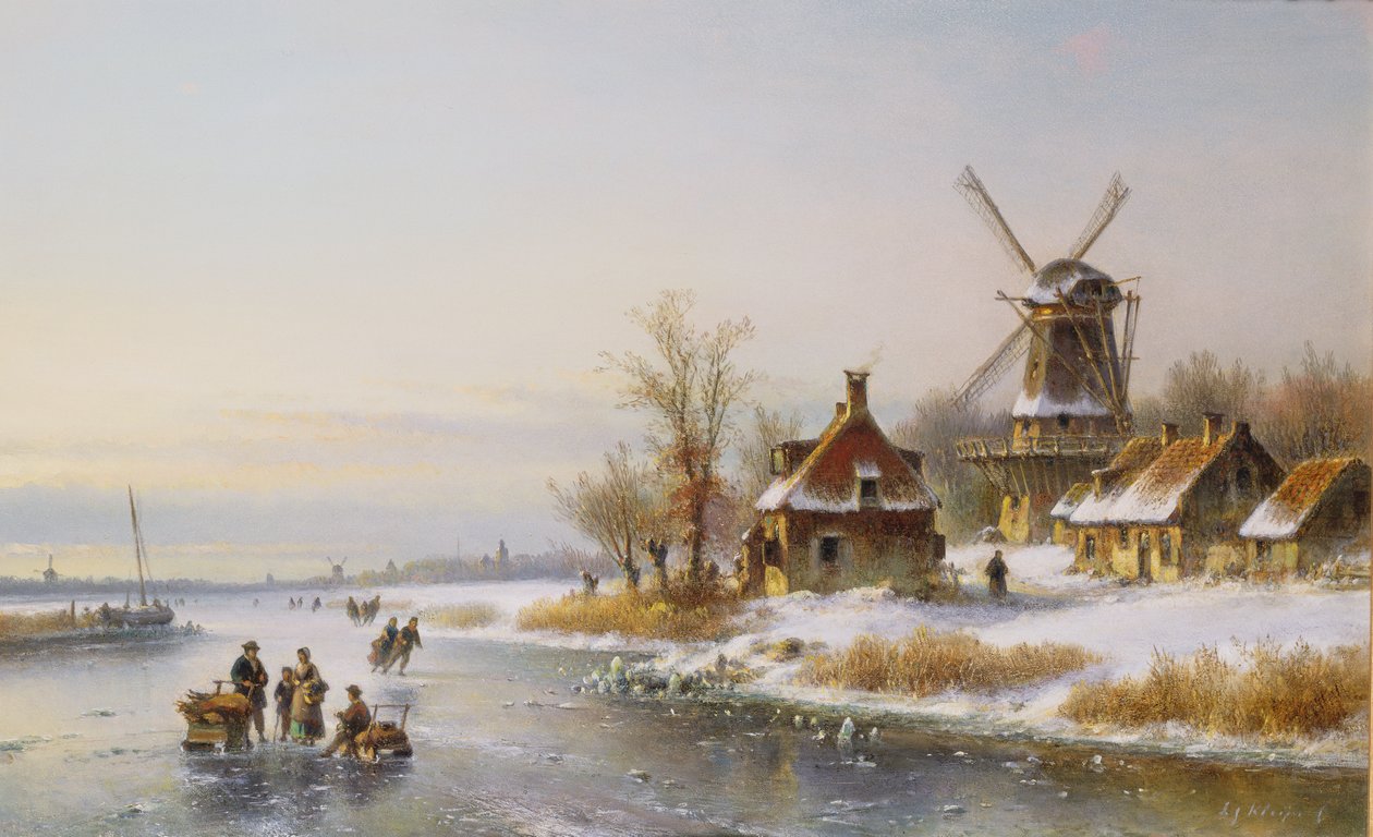 Winterlandschaft mit einer Windmühle, 19. Jahrhundert von Lodewijk Johannes Kleyn