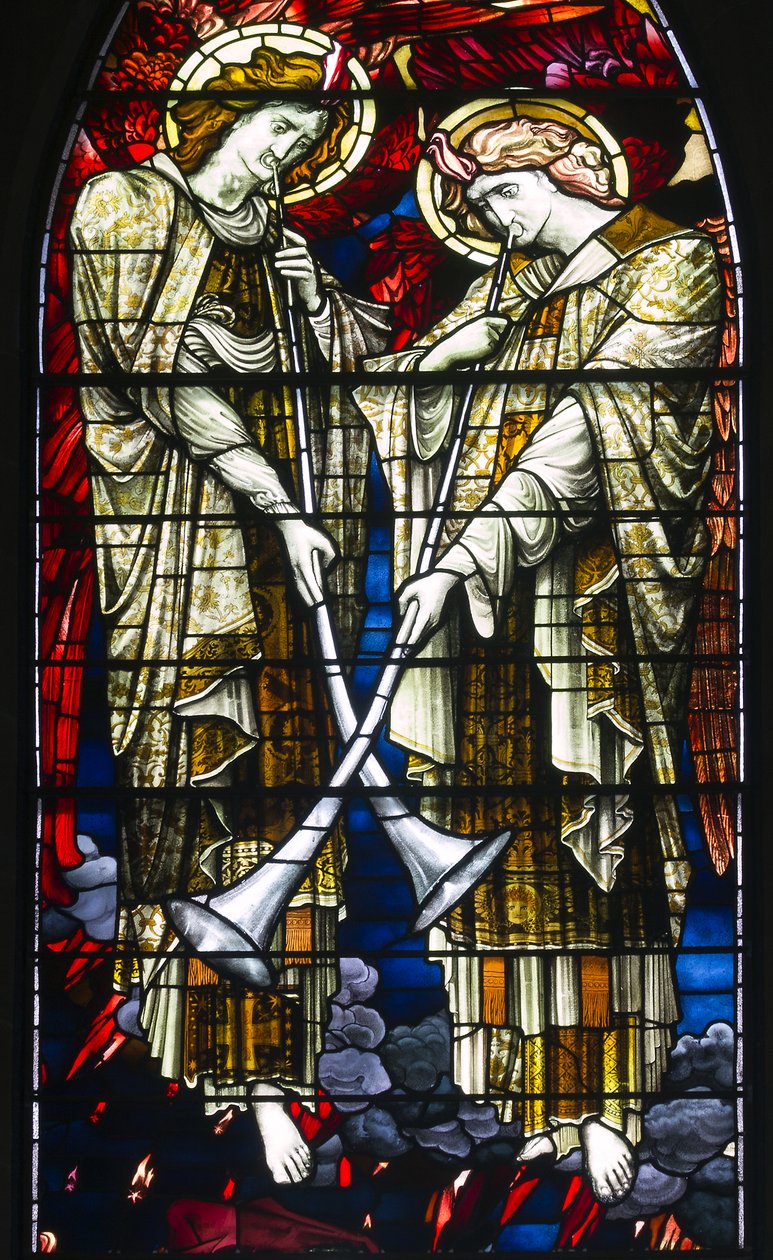 Jesmond, St George, Gateshead Stained Glass Co, J W Brown, TR Spence, Ostfenster, Das Jüngste Gericht von J. W. and Spence Brown
