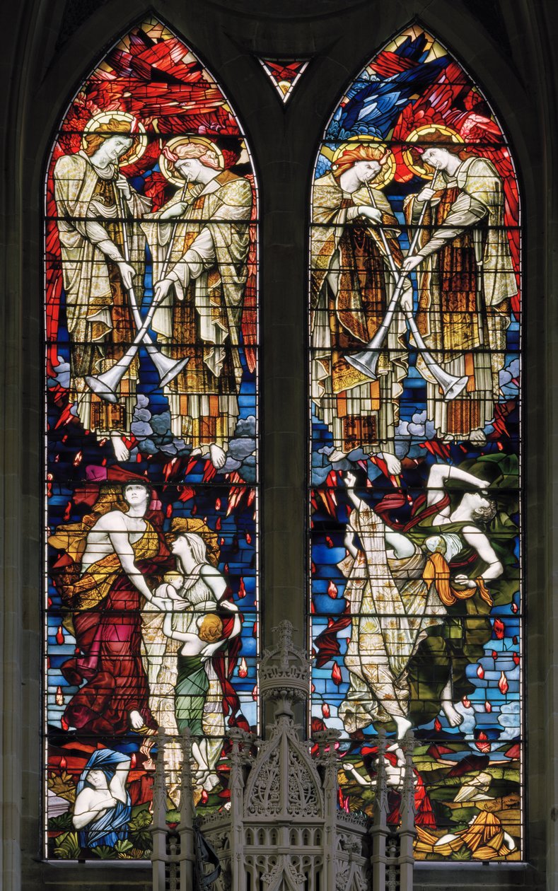 Jesmond, St George, Gateshead Stained Glass Co, J W Brown, TR Spence, Ostfenster, Das Jüngste Gericht von J. W. and Spence Brown