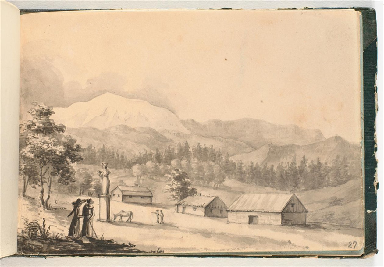 Berglandschaft mit Menschen und Häusern von Johan Christian Dahl