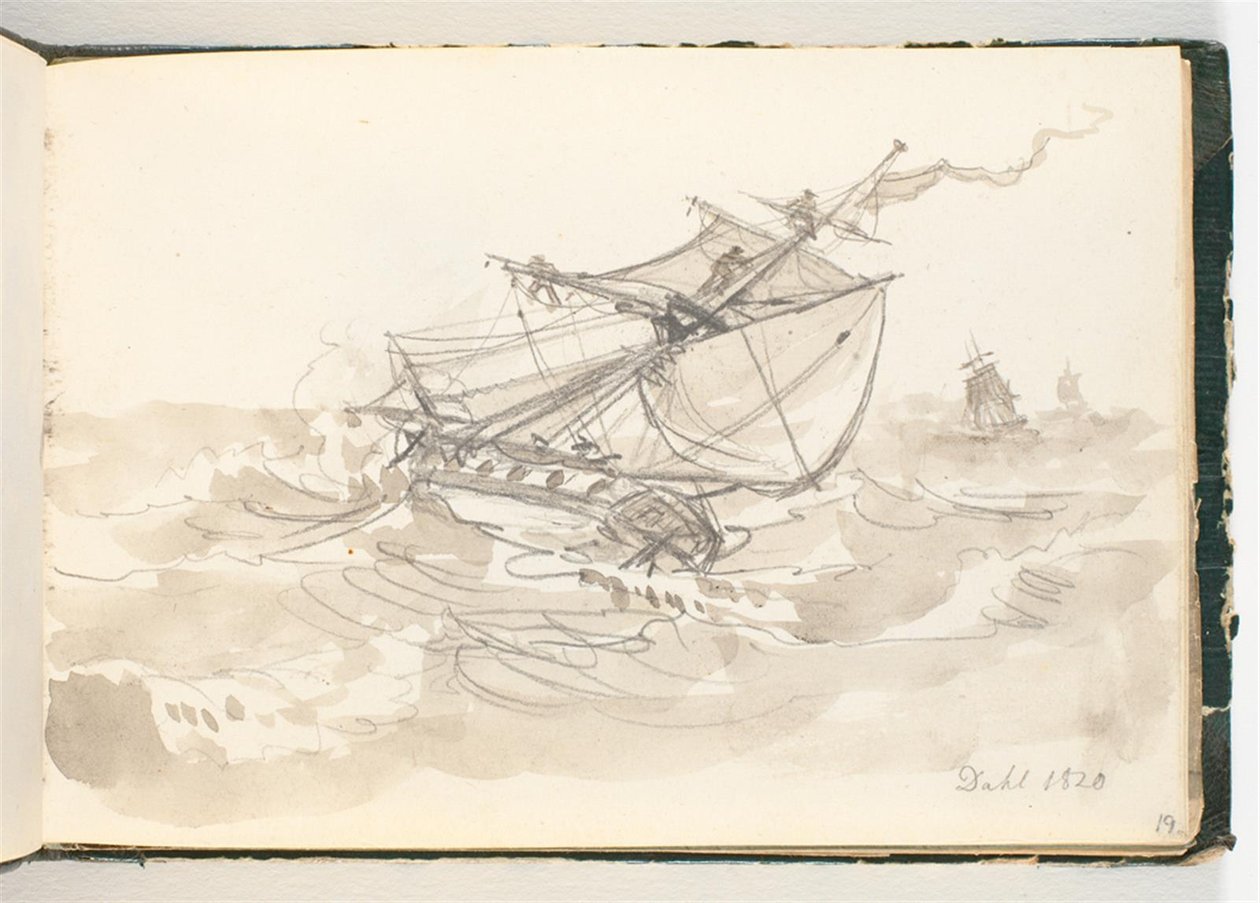 Drei Segelschiffe in hoher See von Johan Christian Dahl