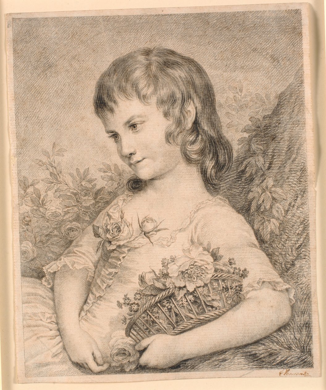 Kleines Mädchen mit einem Blumenkorb (Octavie Diodati) von J.F. Clemens