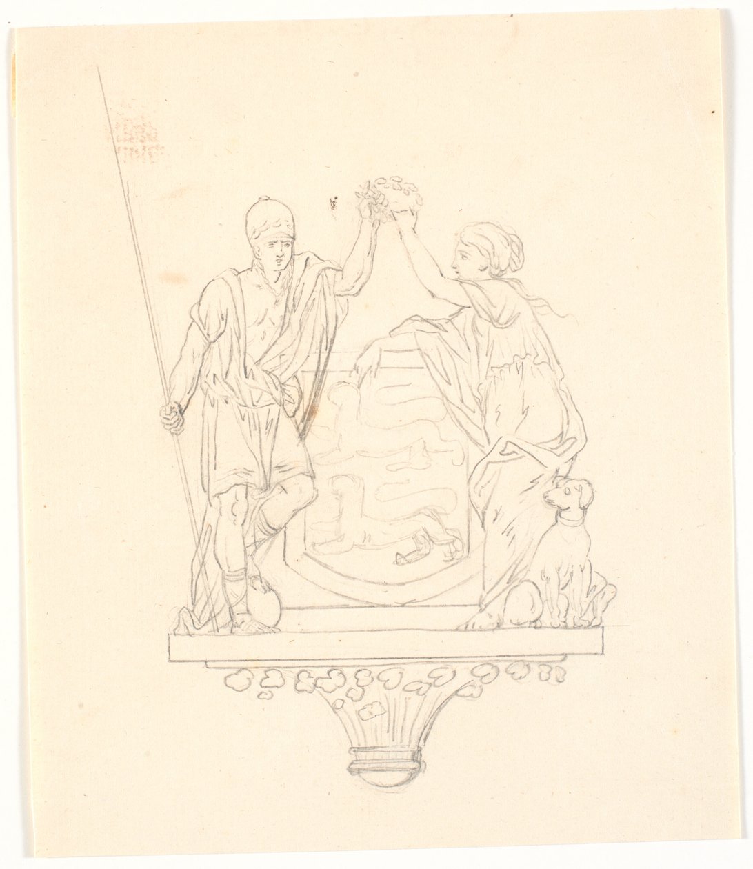 Schweigen und Treue kränzen das schleswigsche Wappen von J.F. Clemens