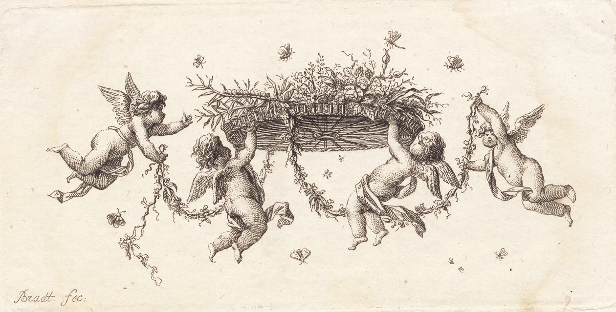 Vignette mit verschlungenen Blättern und Bändern von J.F. Clemens