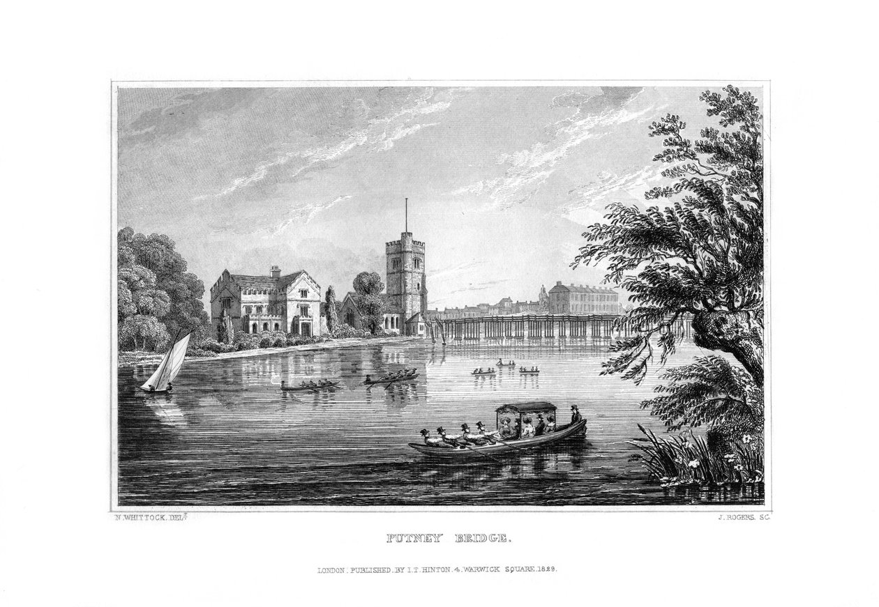 Putney Bridge, London, 1829 von J. Rogers