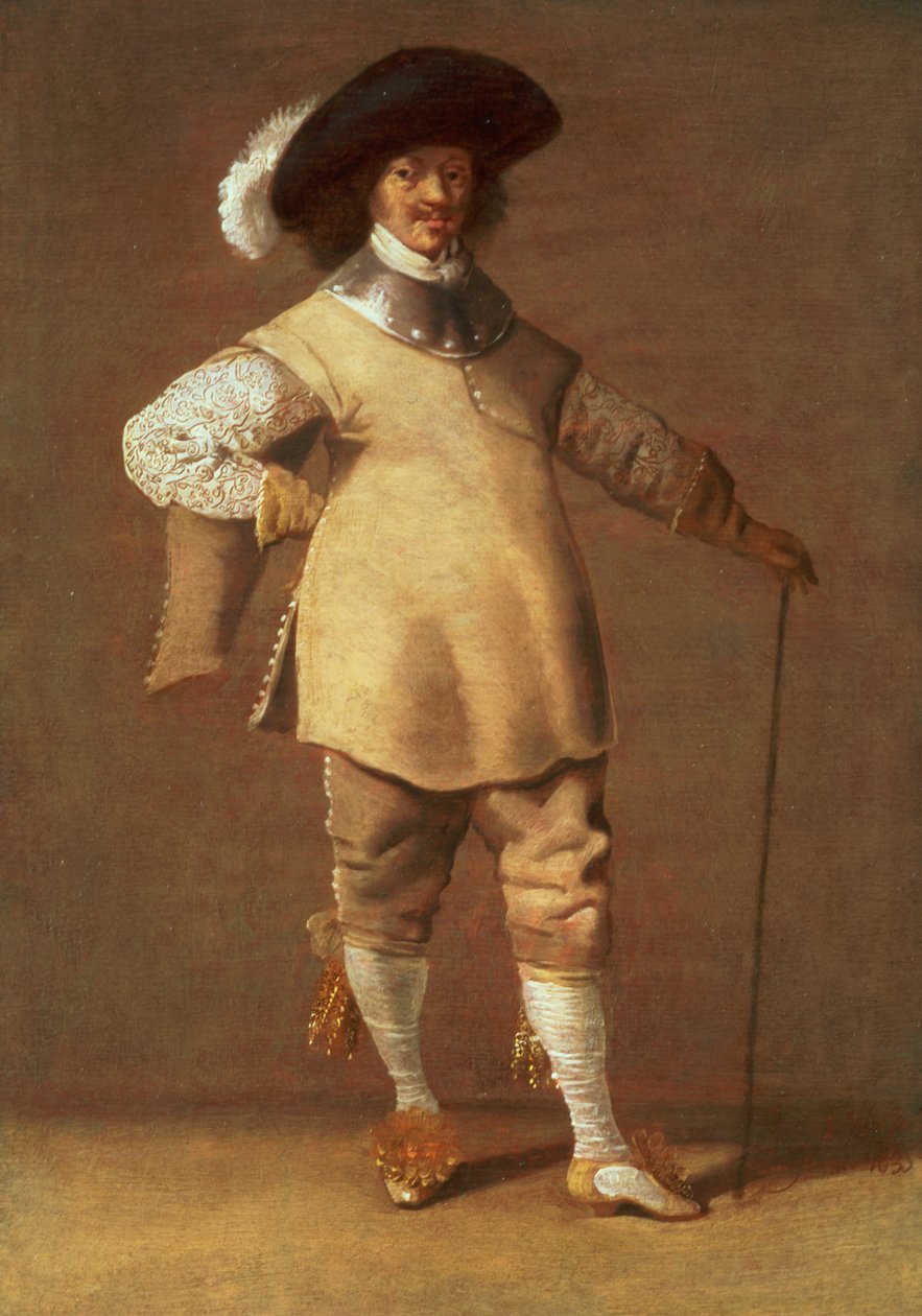 Ein Kavalier, der in einem Innenraum steht, 1635 von Jacob Fransz van der Merck