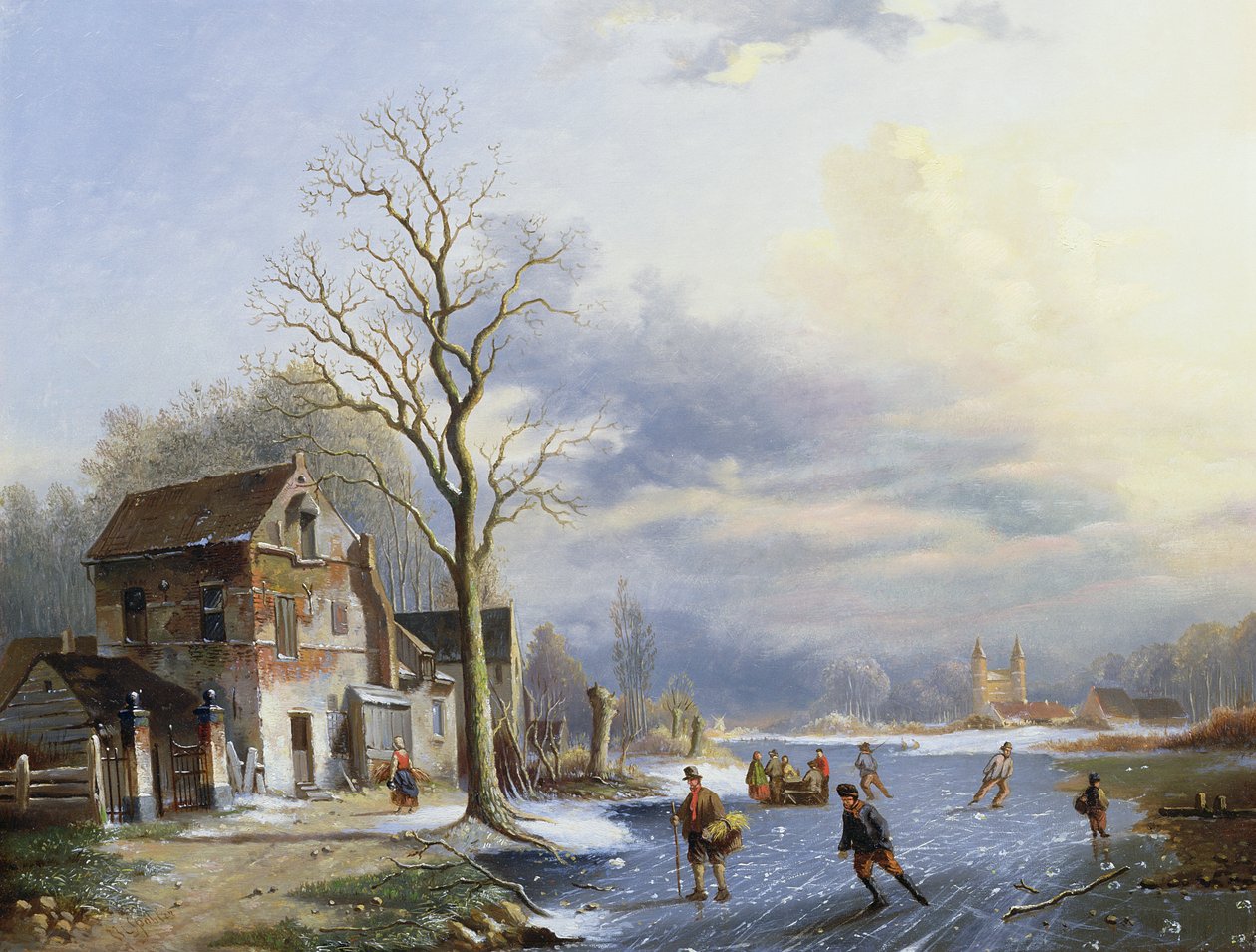 Schlittschuhläufer auf dem See von Jan Jacob Spohler