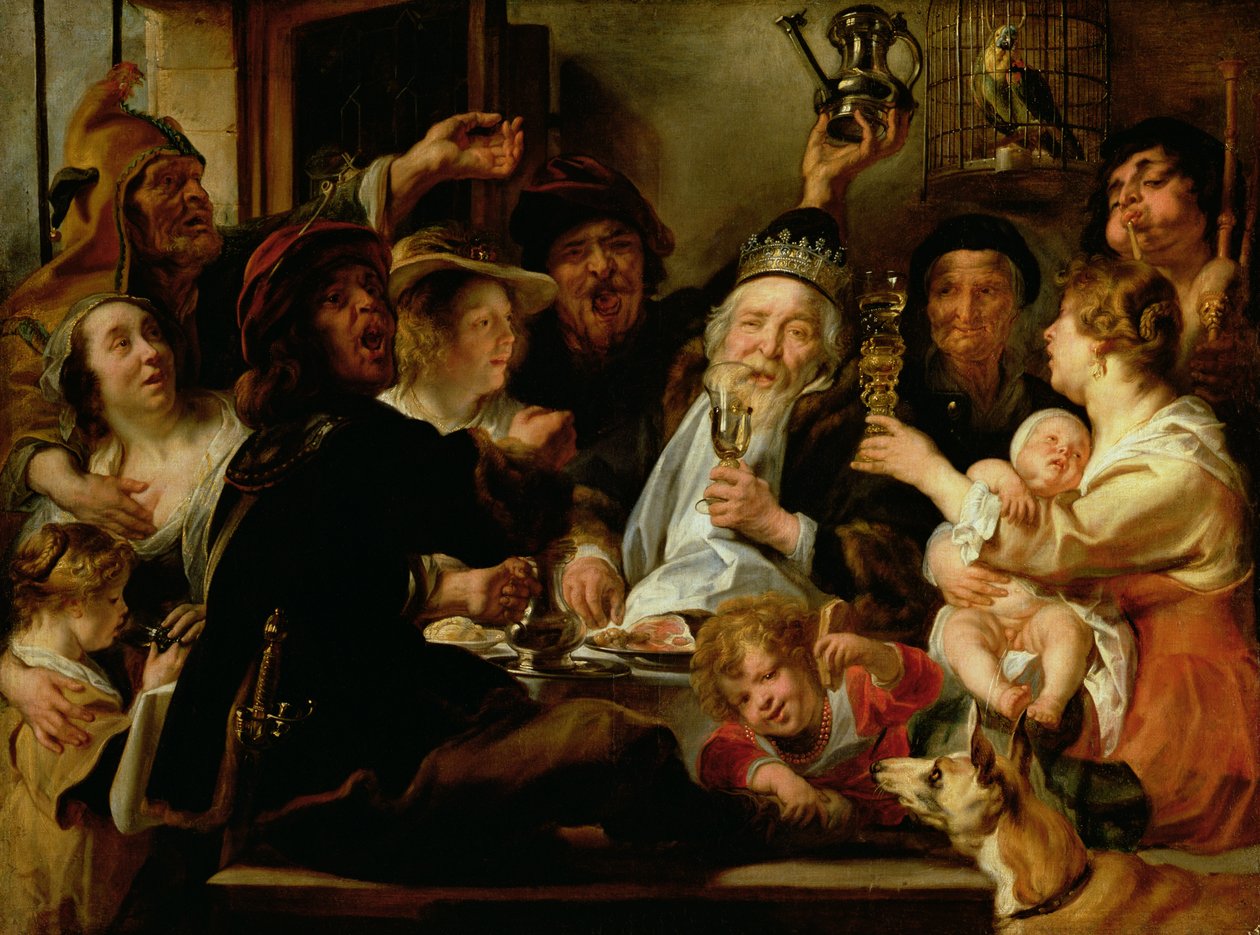 Der Bohnenkönig (Der König trinkt), ca. 1638 von Jacob Jordaens