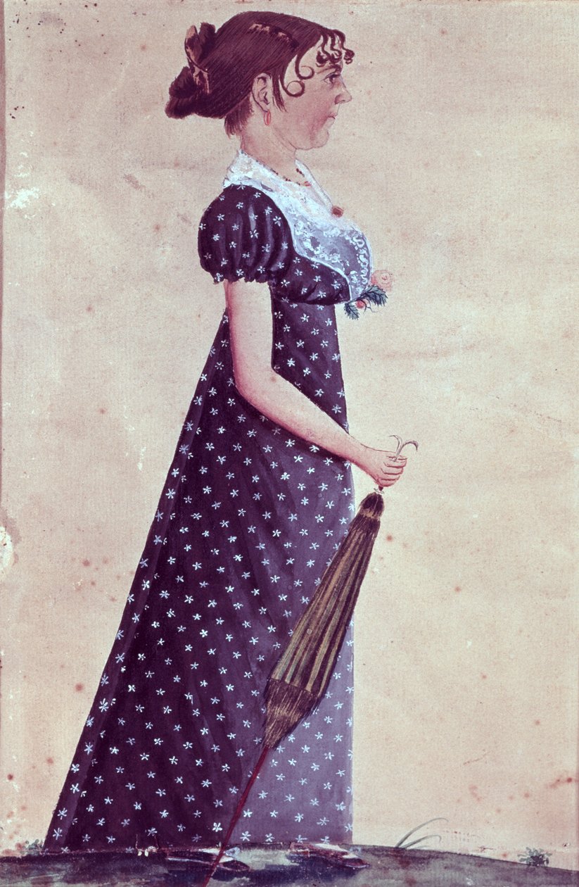 Mädchen mit grünem Regenschirm, ca. 1835 von Jacob Maentel
