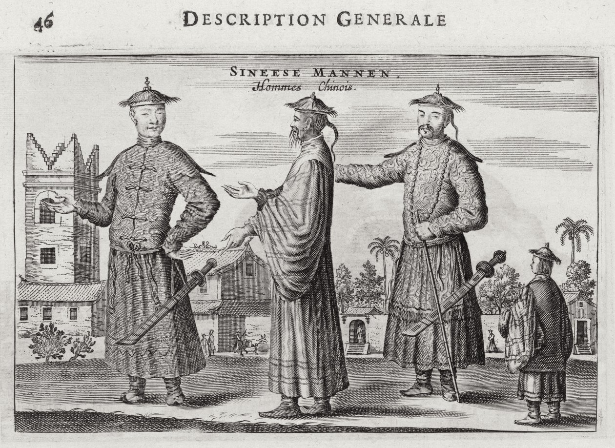 Chinesische Männer, eine allgemeine Beschreibung aus einem Bericht einer niederländischen Botschaft nach China, 1665 von Jacob van Meurs