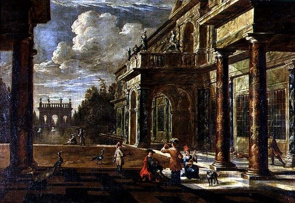 Musiker vor Renaissance-Palästen von Jacob Balthasar Peeters