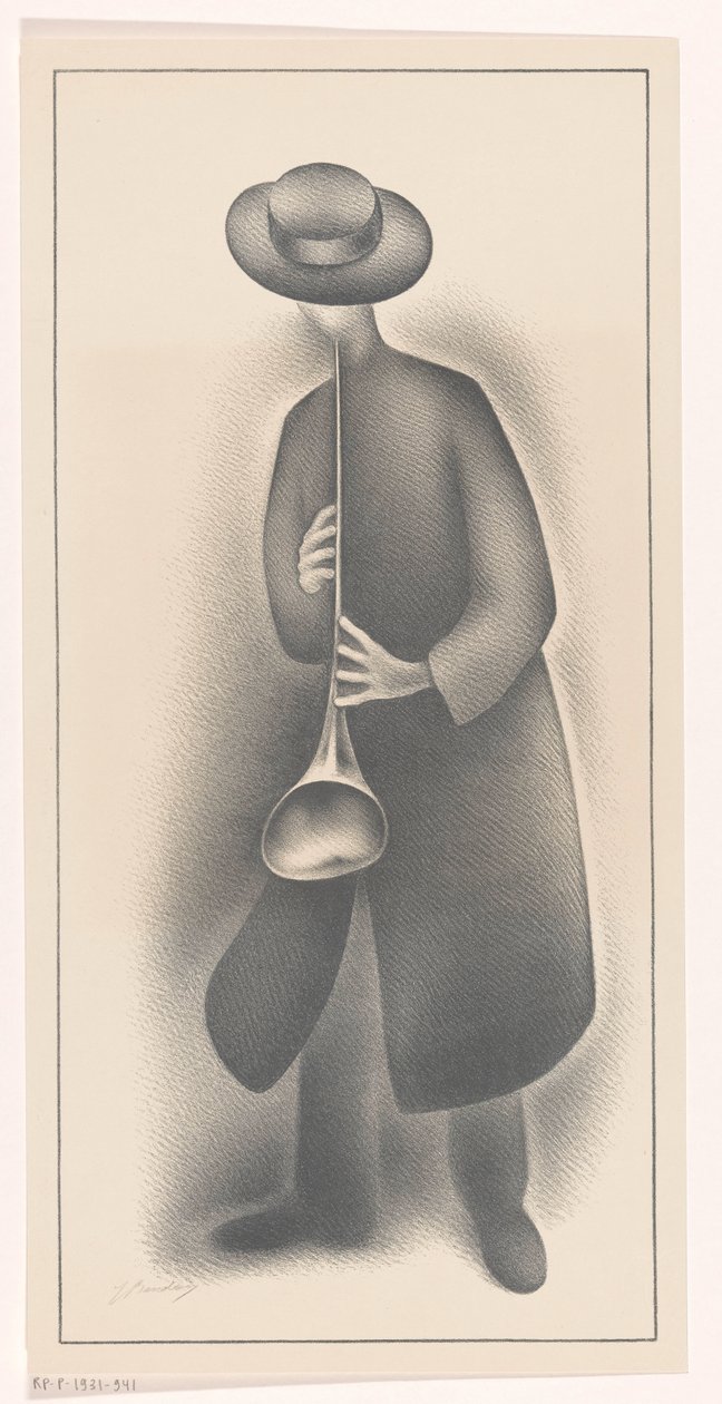 Straßenmusiker mit Blasinstrument von Jacob Bendien (signed by artist)