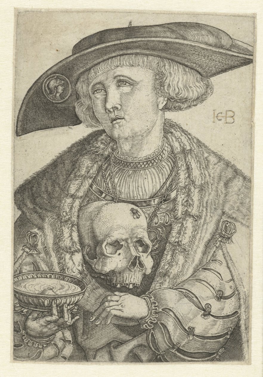Selbstporträt mit Schädel und Schale von Jacob Binck