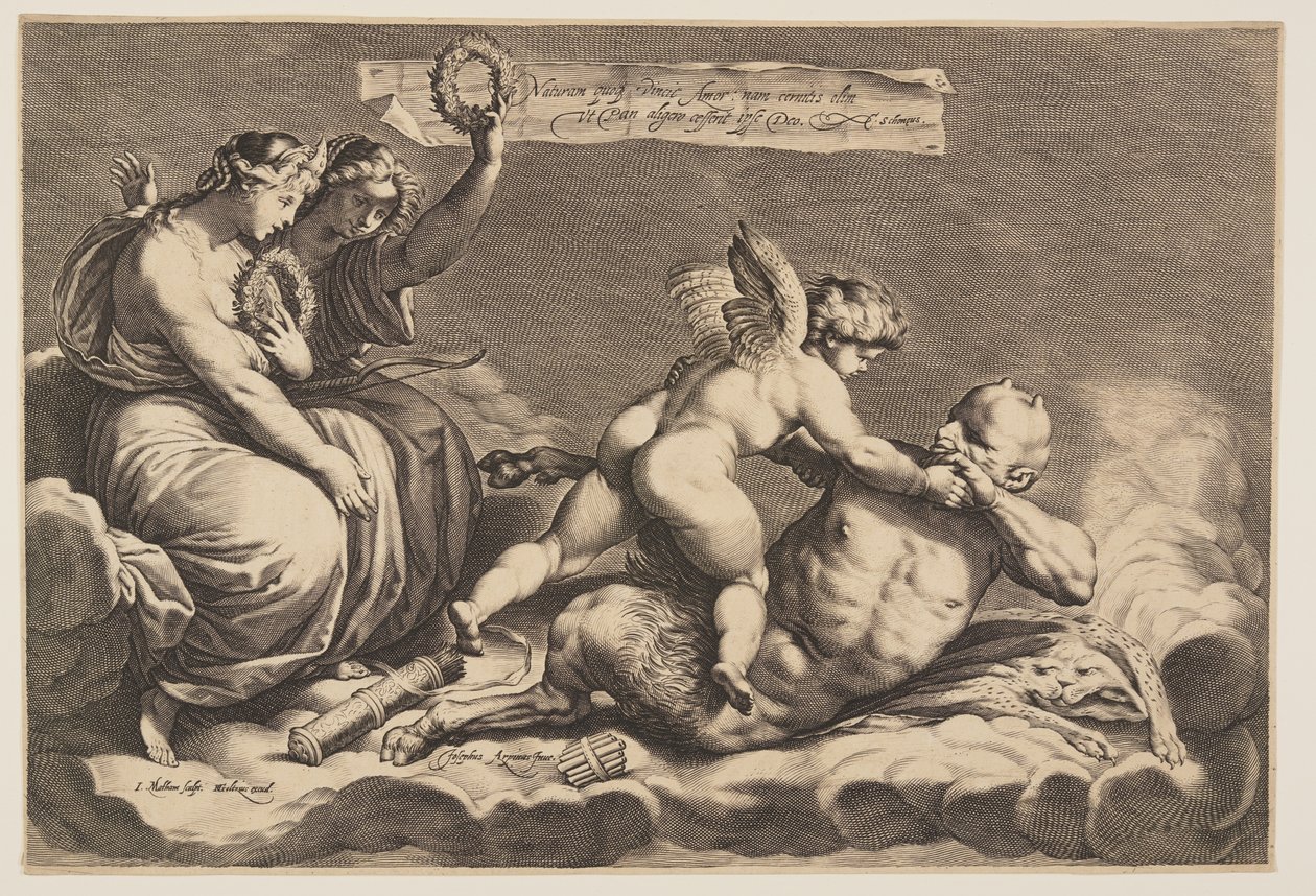 Amor zähmt Pan von Jacob Matham