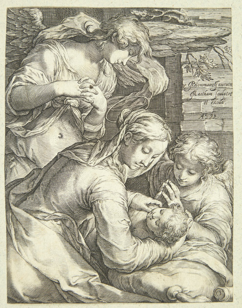 Jungfrau Maria mit Kind und zwei Engeln von Jacob Matham