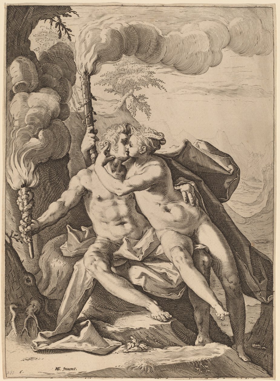 Eros und Anteros von Jacob Matham after Hendrik Goltzius