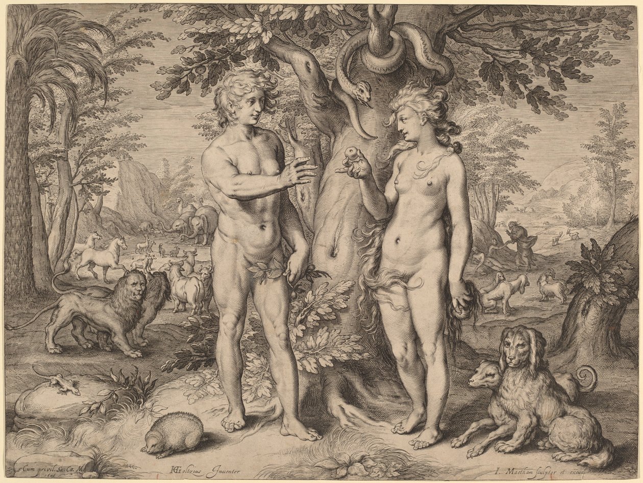 Der Sündenfall von Jacob Matham, after Hendrik Goltzius