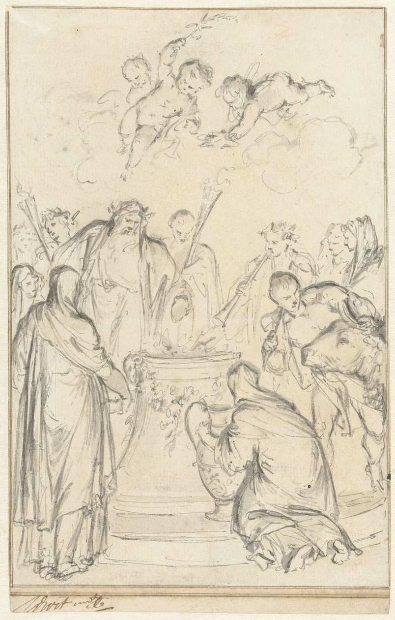 Heidnische Priester opfern auf einem Altar von Jacob de Wit