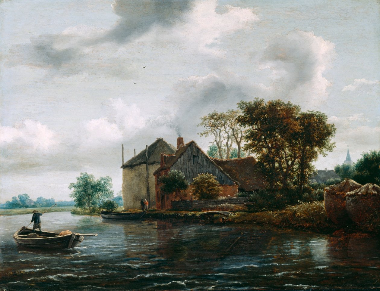 Bauernhof und Heuschober an einem Fluss von Jacob van Ruisdael