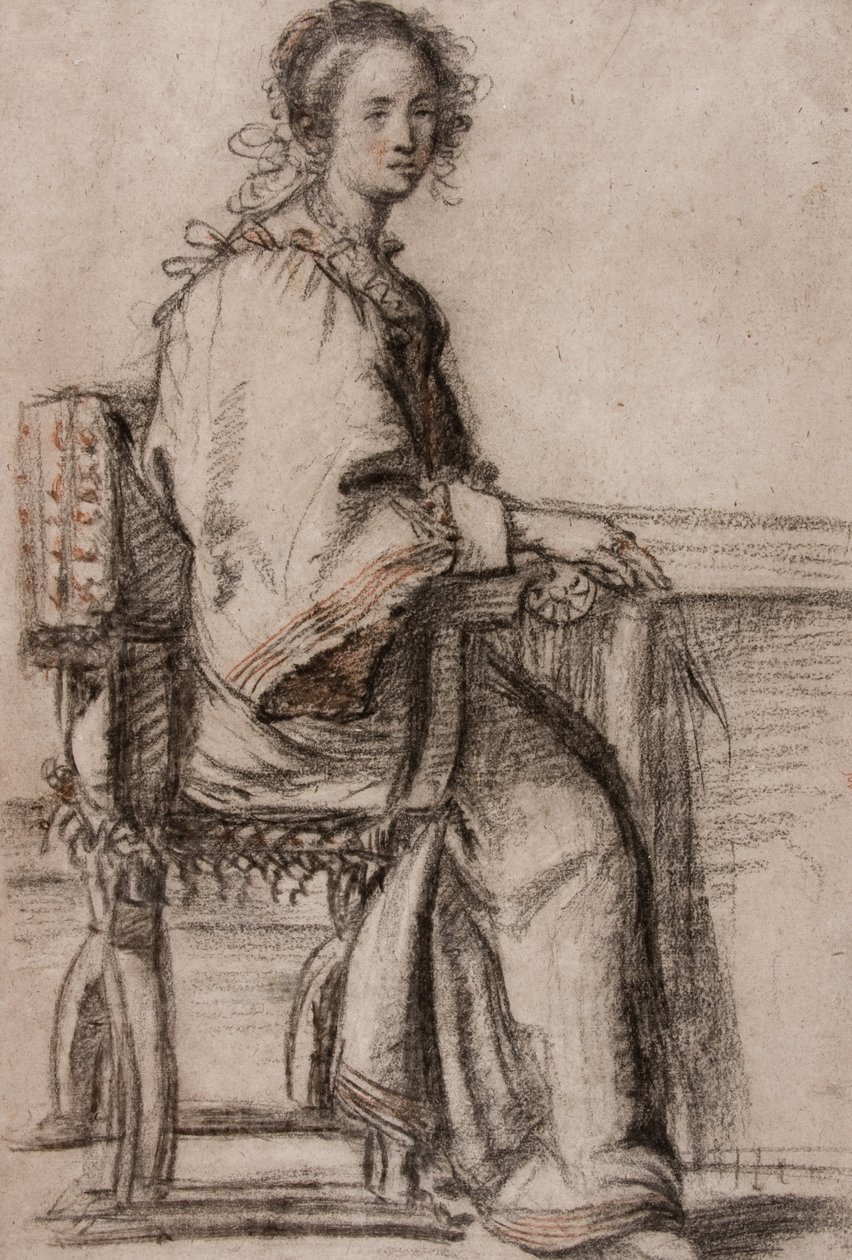 Dame an einem Tisch sitzend von Jacopo Confortini