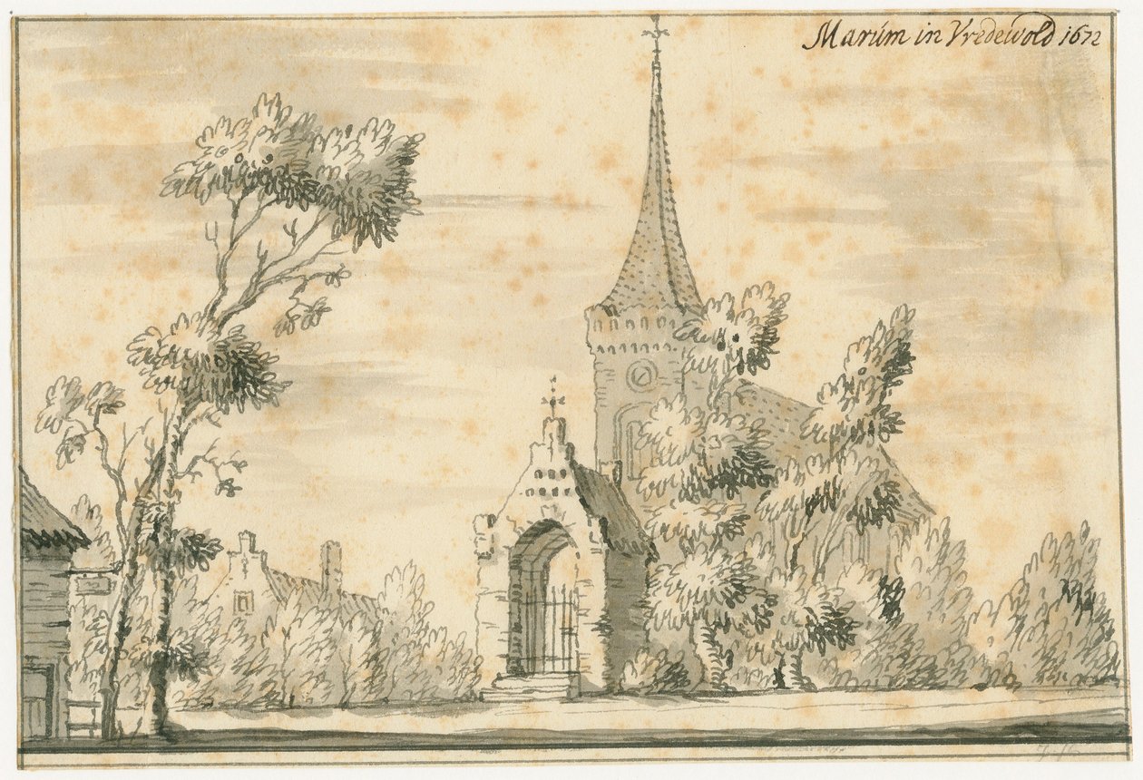 Die Kirche von Marum in Vredewold im Jahr 1672 von Jacobus Stellingwerff