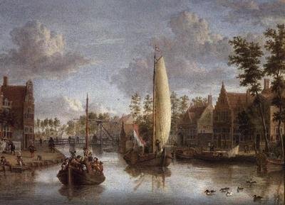 Ein Kanal mit Lastkähnen von Jacobus Storck