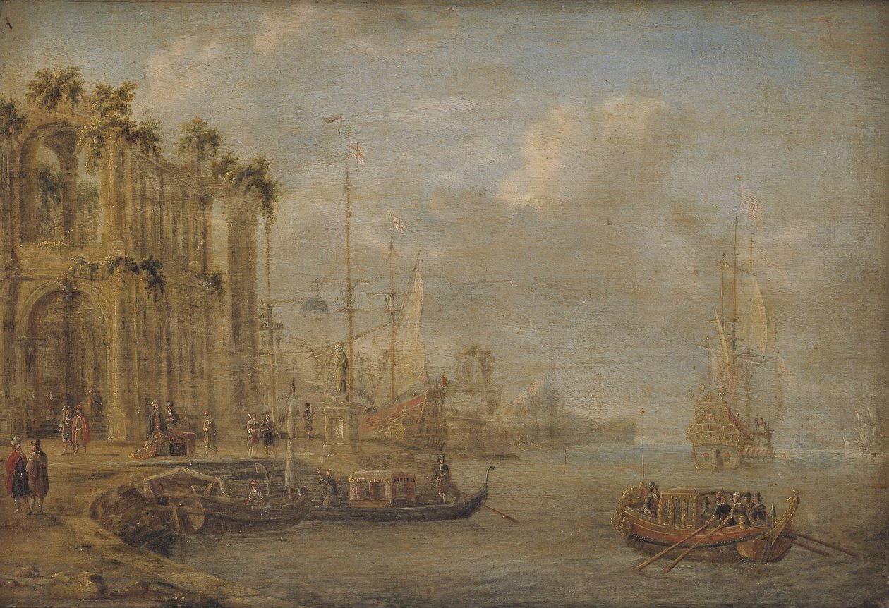 Hafenszene mit antiken Ruinen von Jacobus Storck