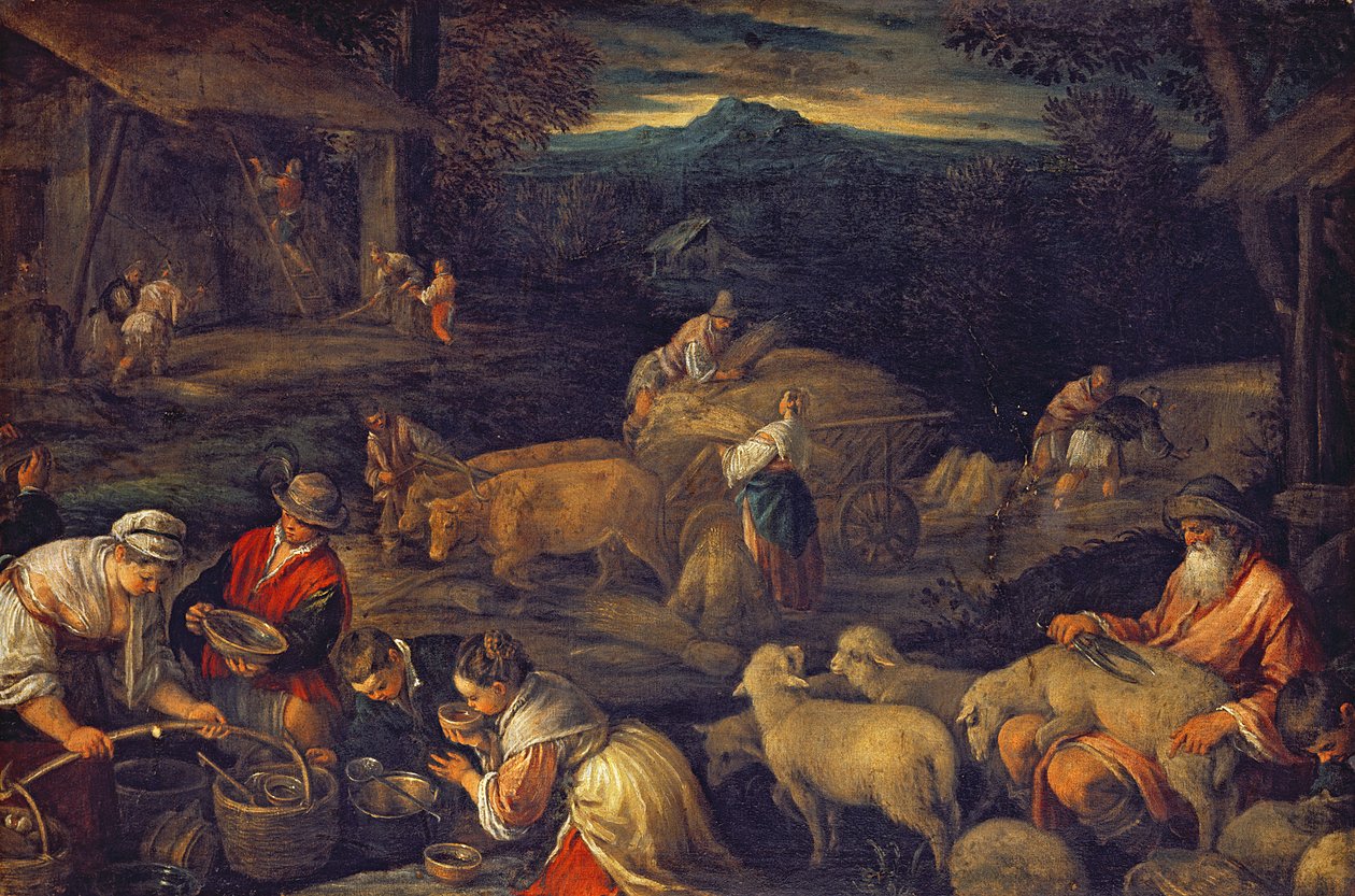 Bauernhofinterieur oder Schafschur von Jacopo Bassano