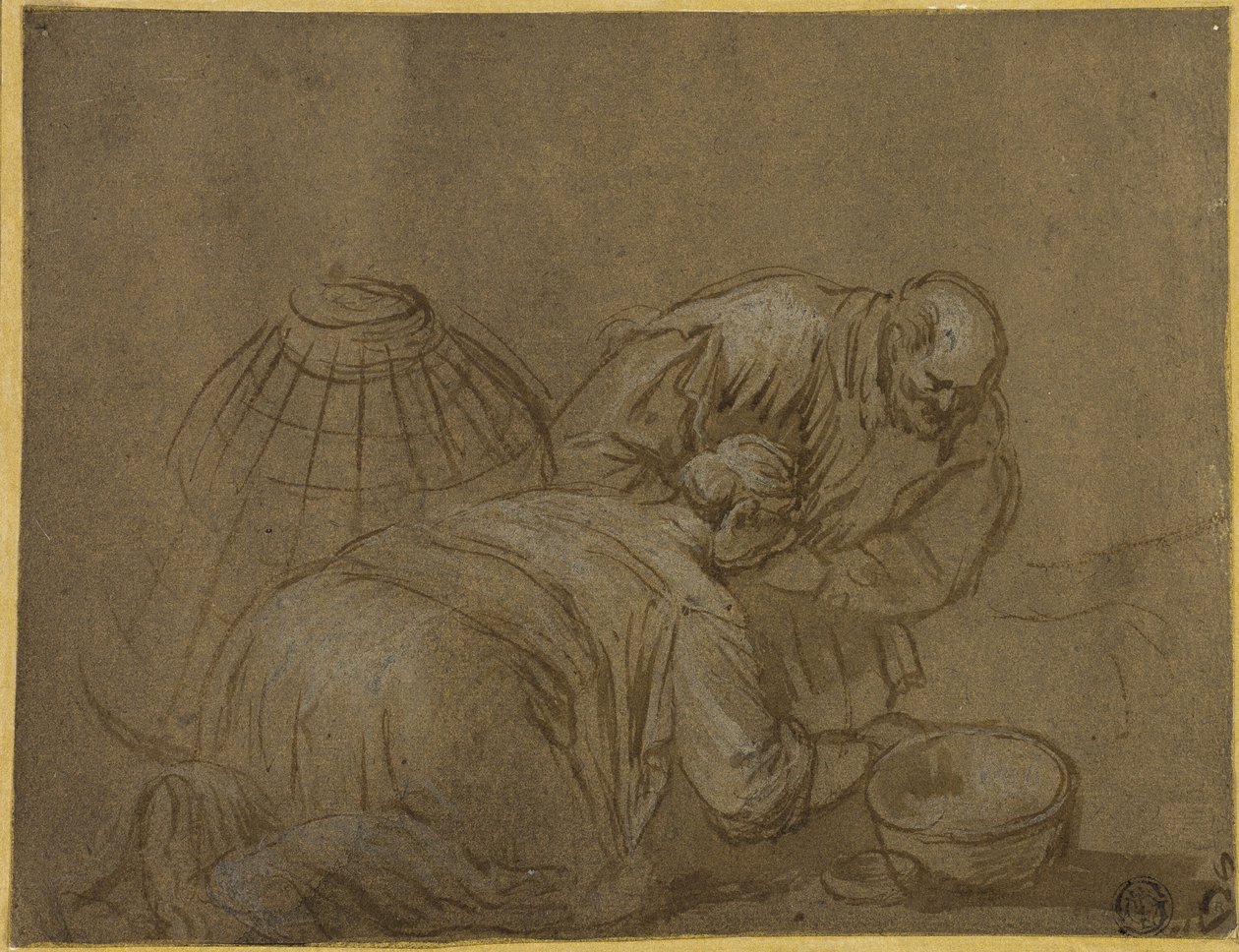 Bauernpaar, das in einen Korb schaut von Jacopo Bassano