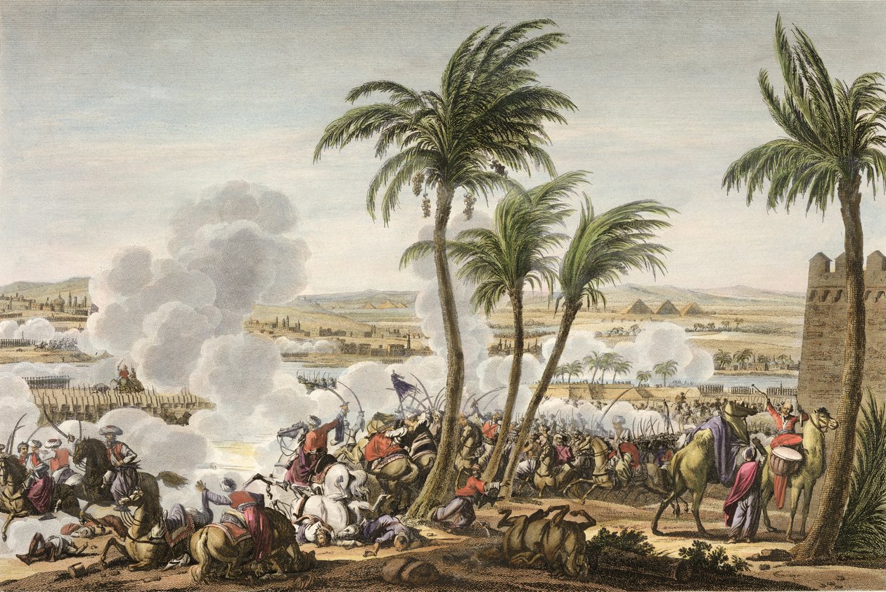 Die Schlacht bei den Pyramiden, 3. Thermidor, Jahr 6 (21. Juli 1798), graviert von Louis Francois Couche von Jacques Francois Joseph Swebach