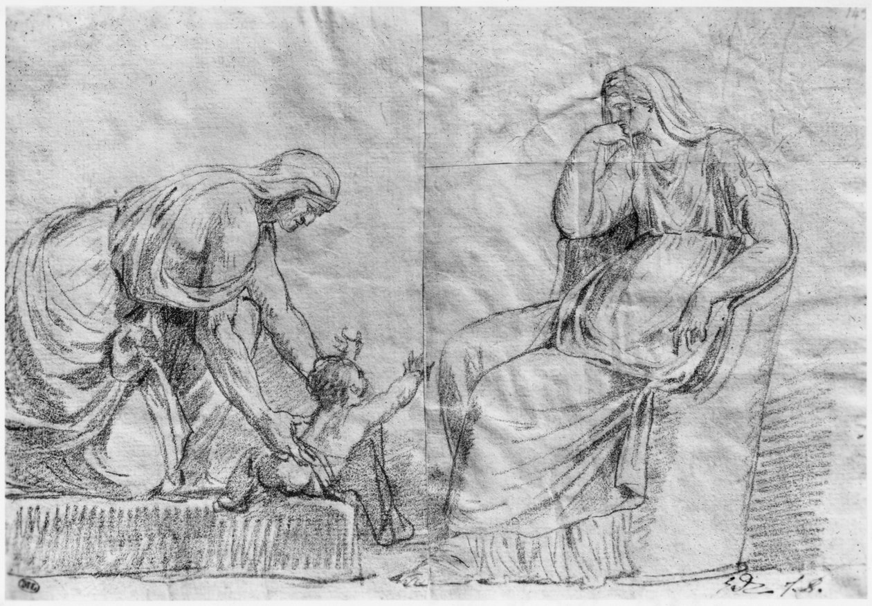 Gynäzeum-Szene (Pierre noire auf Papier) von Jacques Louis David